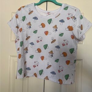 Electric Family White cropped top with Colorful Mushroom Print